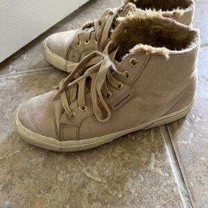 Sale!! Superga Taupe High-Top Sneakers with Gold Eyelets & Faux Fur Trim!